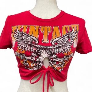 JNK Y2K Red Crop Top Key Hole Tie size M Bikercore Boho Rocker